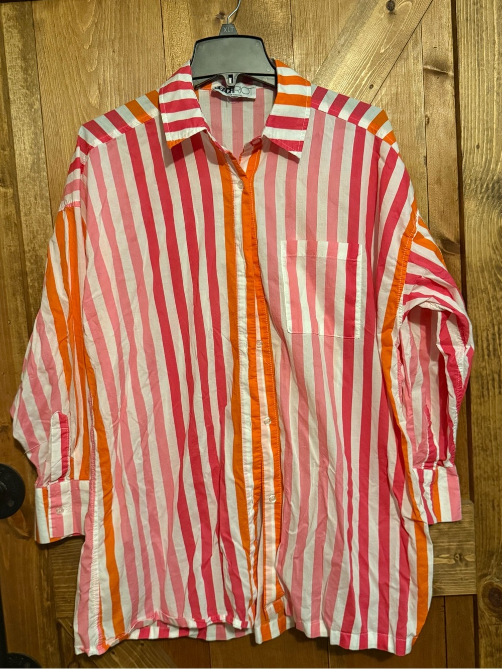 Beach Riot Pink, Orange & White Striped Button-Down Shirt